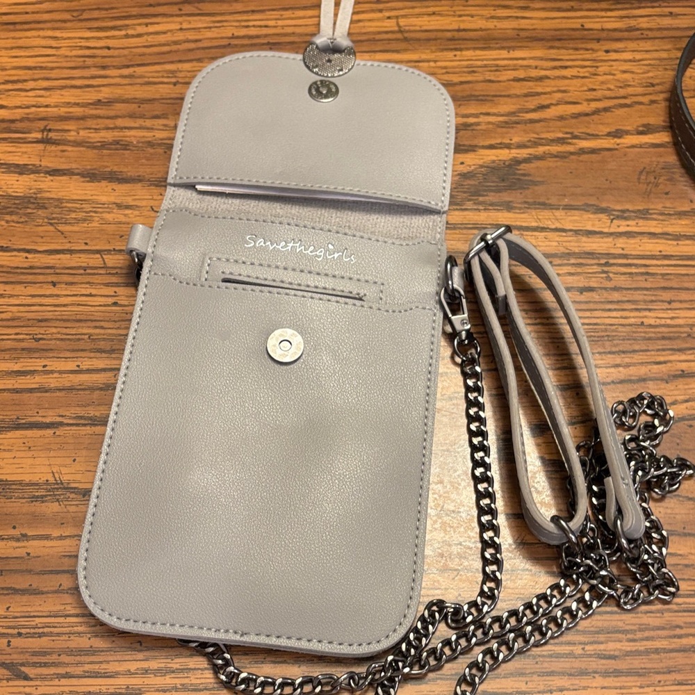 Save the Girls Gray Crossbody Phone Case Bag with Chain Strap